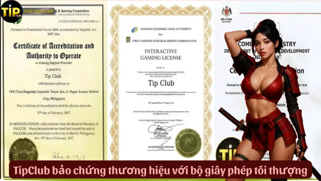 TipClub 👑 Game Bài Thế Kỷ, Siêu Nền Tảng Giải Trí Số 1 🏆 2 TipClub bảo chứng thương hiệu với bộ giấy phép tối thượng